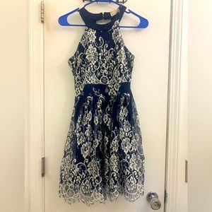 Altard State halter front lace skater dress in navy blue